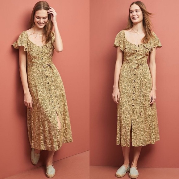 Anthropologie Bolano Animal Print Midi Dress Size 2 - Picture 1 of 7